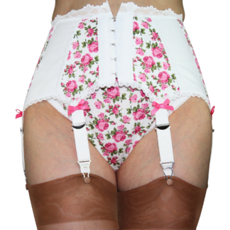 6 Strap burlesque suspender belt with white and pink