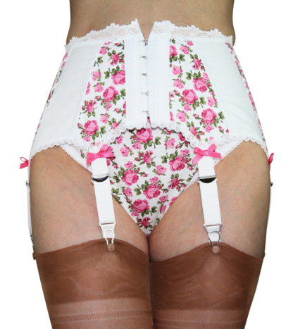 6 Strap burlesque suspender belt with white and pink