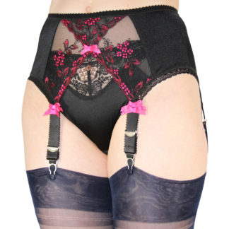 verity lace fron suspender belt black with 6 straps with metal clips