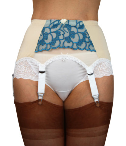 Ivory 6 Strap suspender belt, white trimmings and white straps with metal clips and adjustors